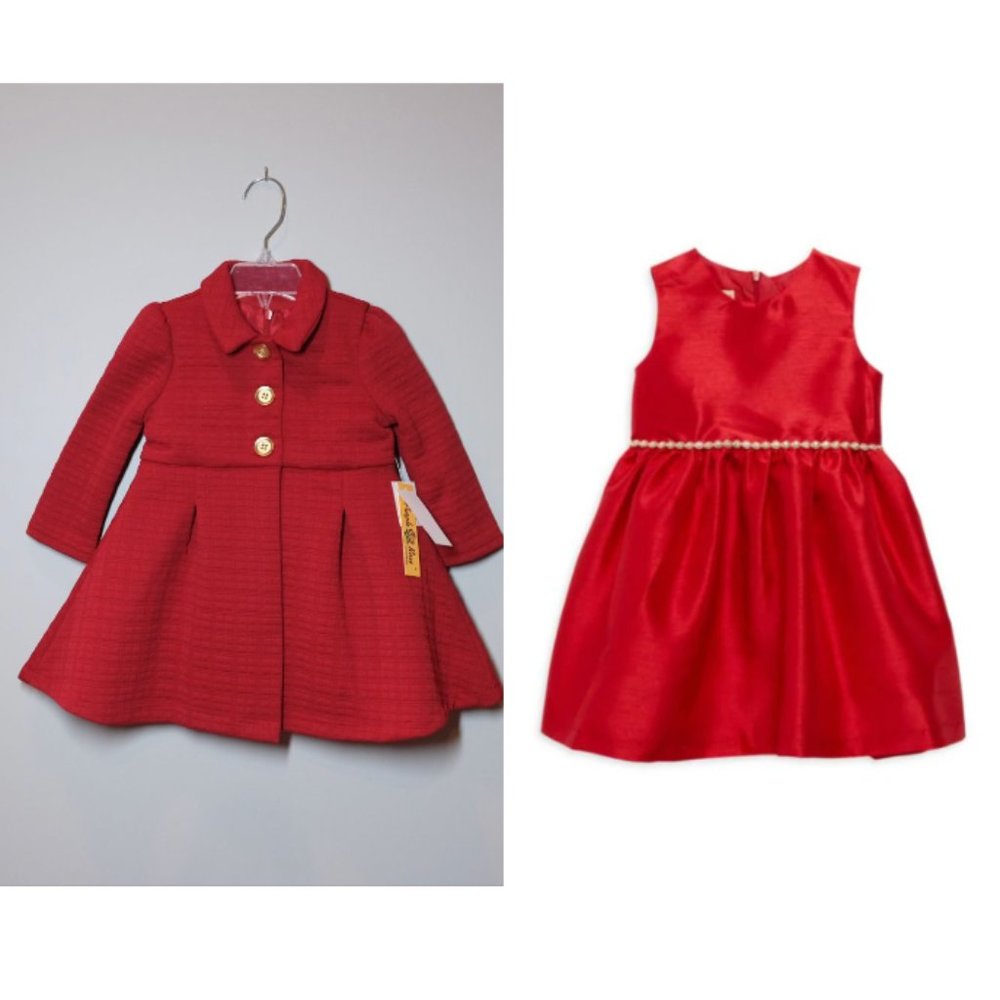 NEW Purple Rose Little Girl’s 2-Piece Red Coat & Embellished Waist Dress Set